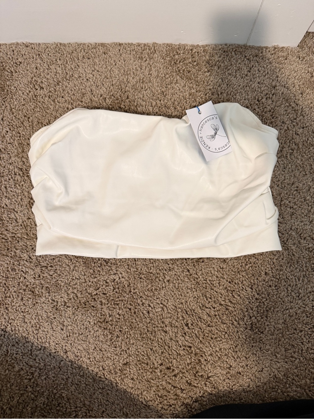 Strapless white faux lather Bandeau Top